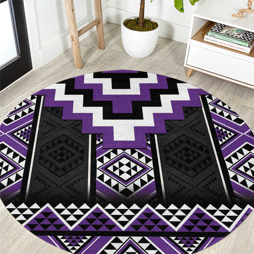 Purple Taniko Pattern Aotearoa Round Carpet Niho Taniwha Mix Poutama LT14 Purple - Polynesian Pride