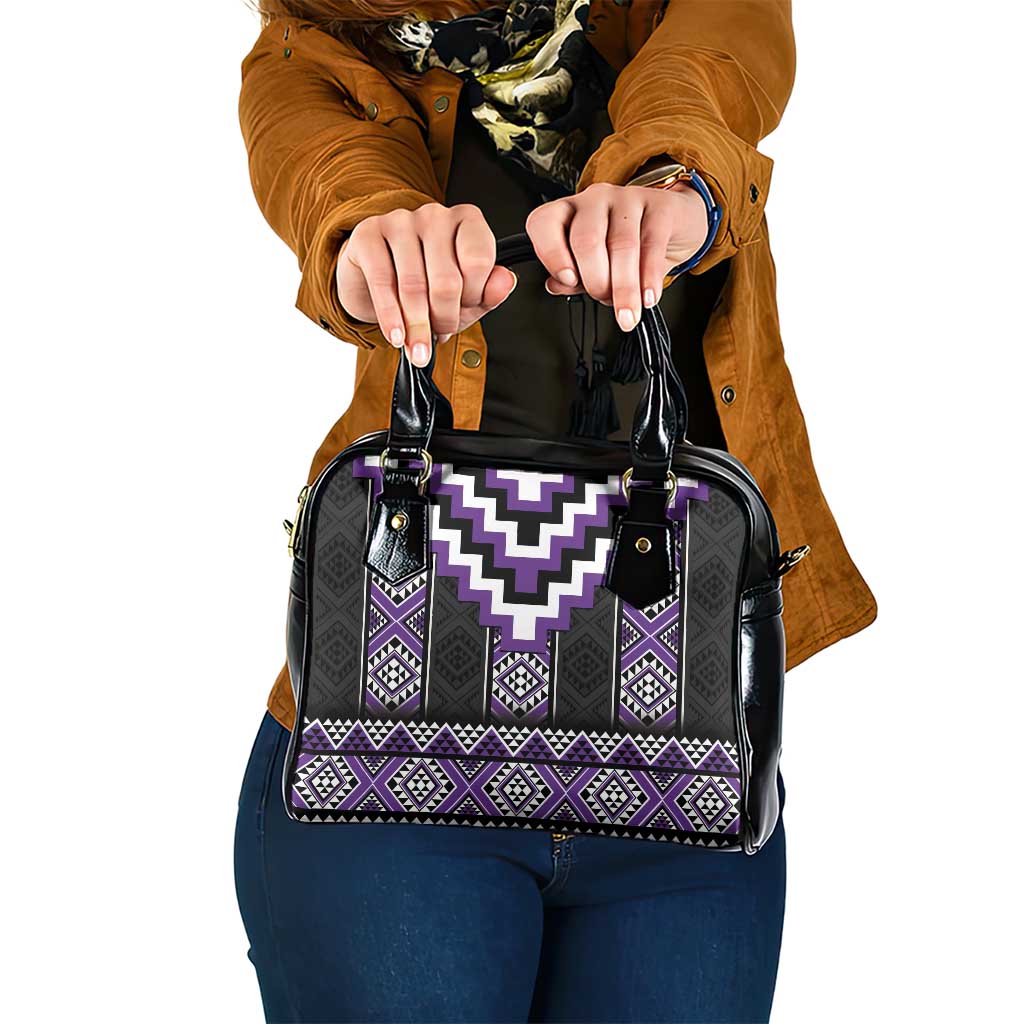 Purple Taniko Pattern Aotearoa Shoulder Handbag Niho Taniwha Mix Poutama