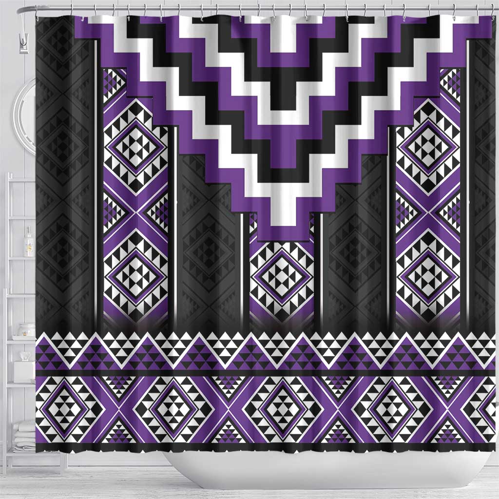 Purple Taniko Pattern Aotearoa Shower Curtain Niho Taniwha Mix Poutama