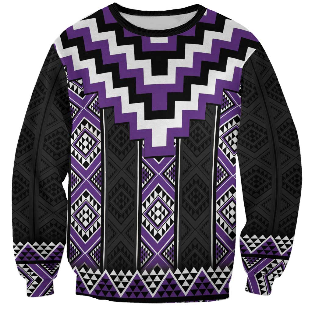 Purple Taniko Pattern Aotearoa Sweatshirt Niho Taniwha Mix Poutama LT14 Unisex Purple - Polynesian Pride