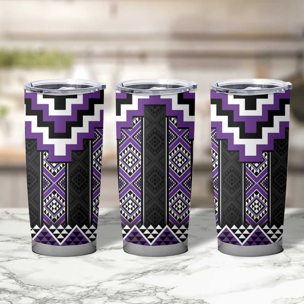 Purple Taniko Pattern Aotearoa Tumbler Cup Niho Taniwha Mix Poutama LT14