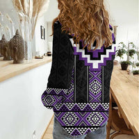 Purple Taniko Pattern Aotearoa Women Casual Shirt Niho Taniwha Mix Poutama LT14