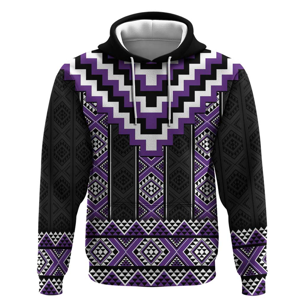 Purple Taniko Pattern Aotearoa Zip Hoodie Niho Taniwha Mix Poutama LT14