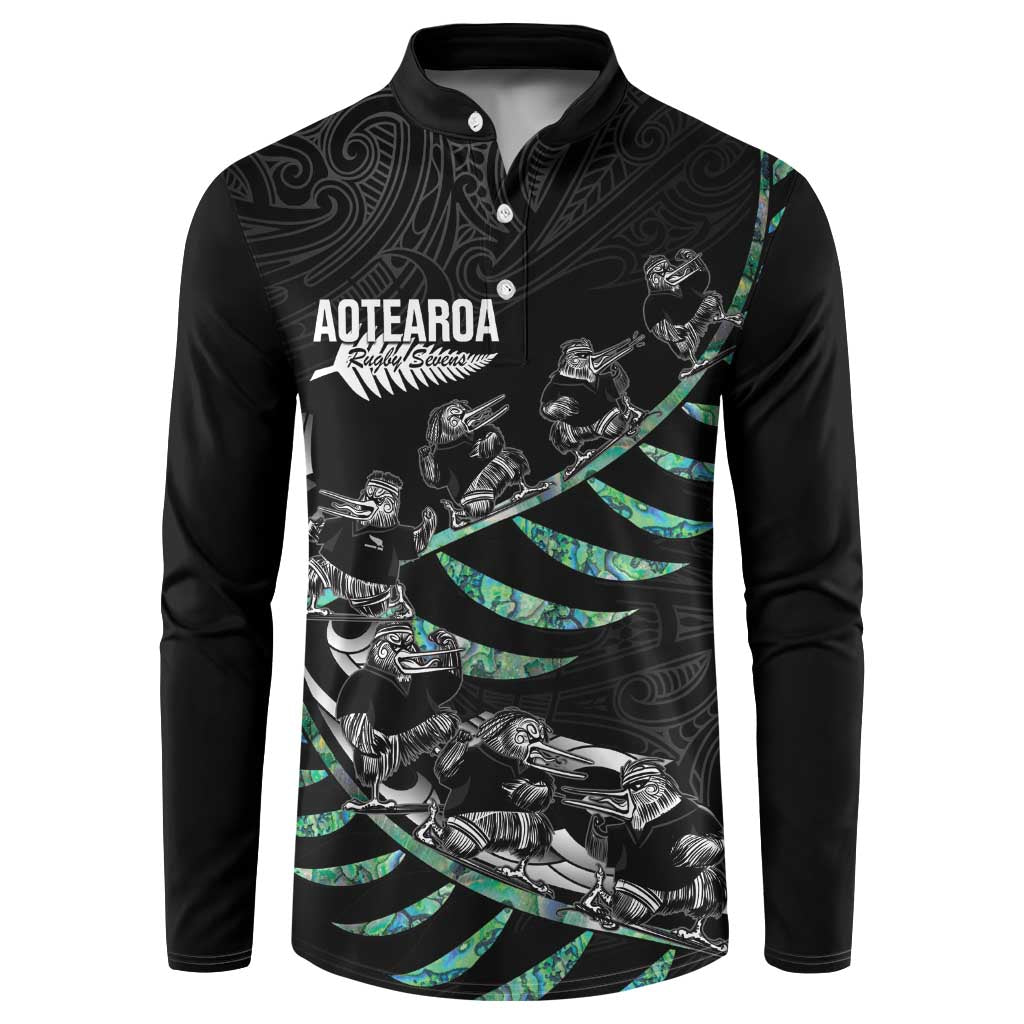 Custom New Zealand Silver Fern Rugby Button Sweatshirt Aotearoa Kiwi Maori Pattern