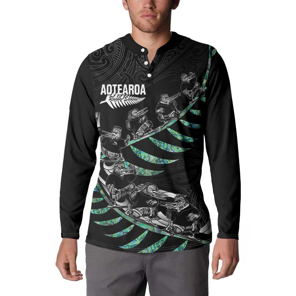 Custom New Zealand Silver Fern Rugby Button Sweatshirt Aotearoa Kiwi Maori Pattern