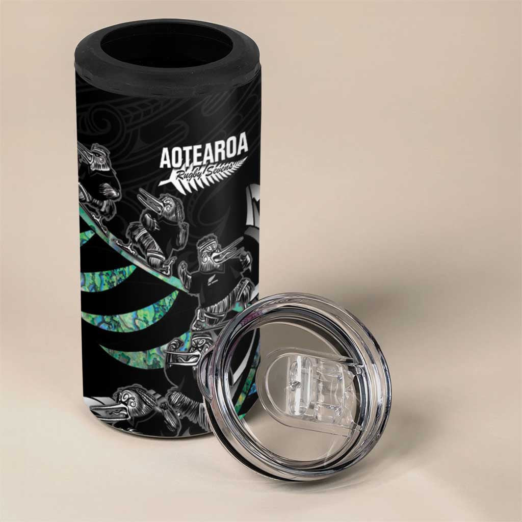 Custom New Zealand Silver Fern Rugby 4 in 1 Can Cooler Tumbler Aotearoa Kiwi Maori Pattern