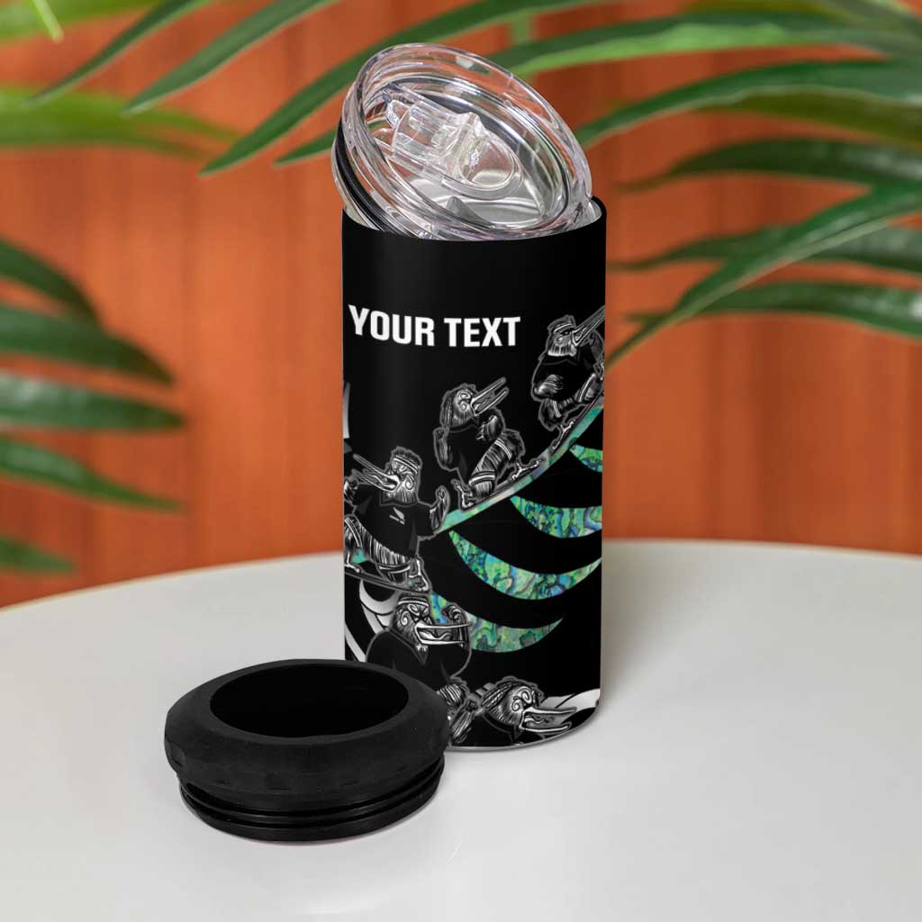 Custom New Zealand Silver Fern Rugby 4 in 1 Can Cooler Tumbler Aotearoa Kiwi Maori Pattern
