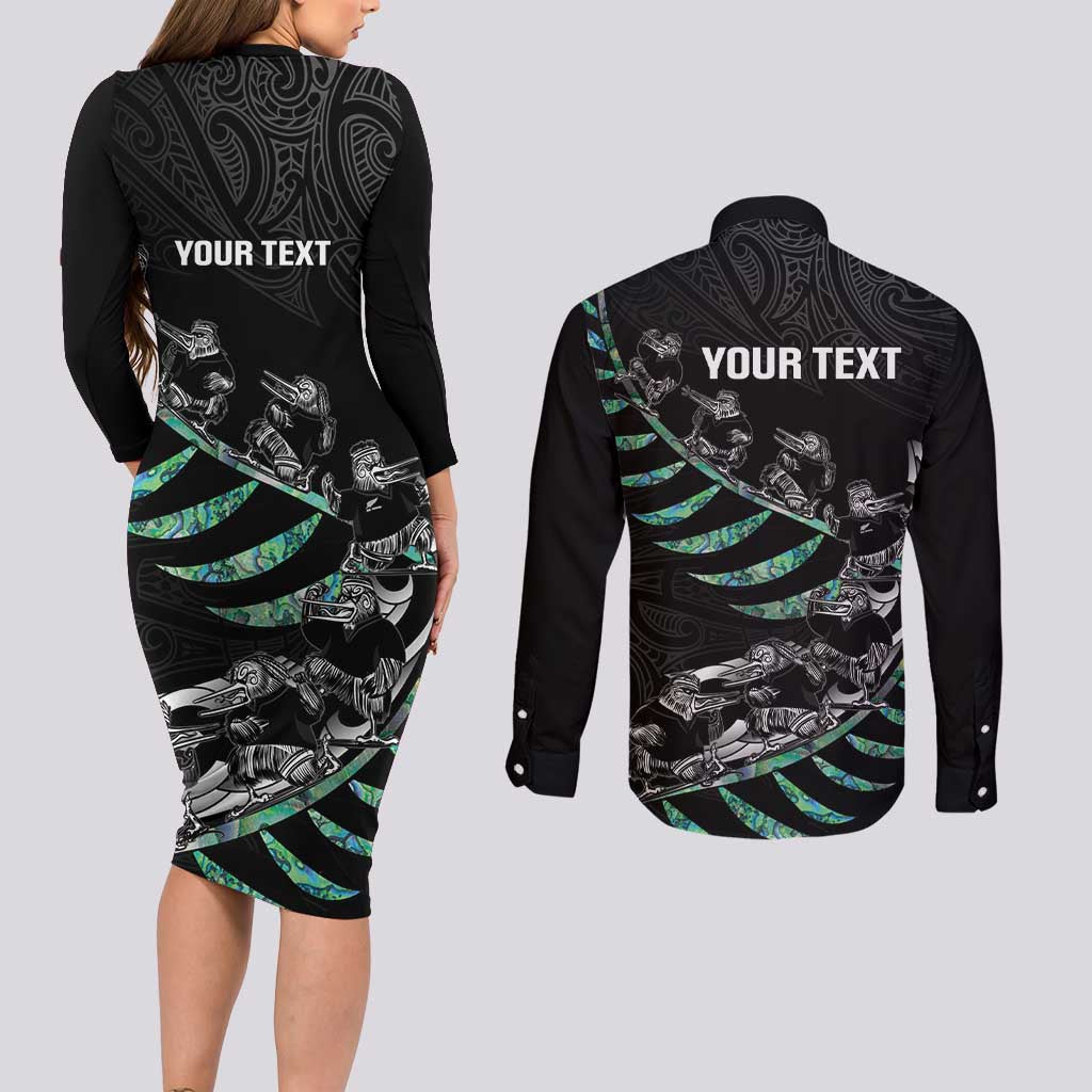 Custom New Zealand Silver Fern Rugby Couples Matching Long Sleeve Bodycon Dress and Long Sleeve Button Shirt Aotearoa Kiwi Maori Pattern