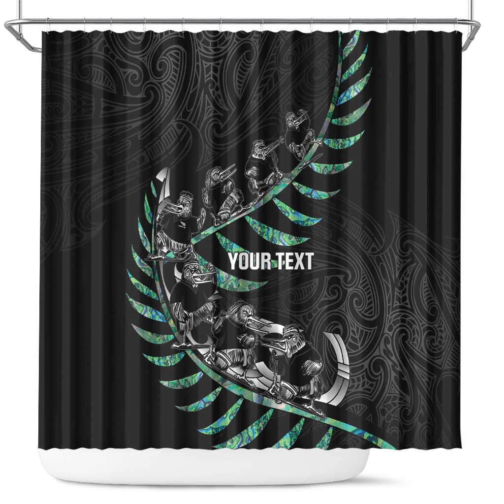 Custom New Zealand Silver Fern Rugby Shower Curtain Aotearoa Kiwi Maori Pattern LT14 Black - Polynesian Pride