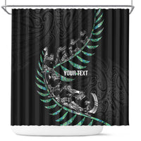 Custom New Zealand Silver Fern Rugby Shower Curtain Aotearoa Kiwi Maori Pattern LT14 Black - Polynesian Pride