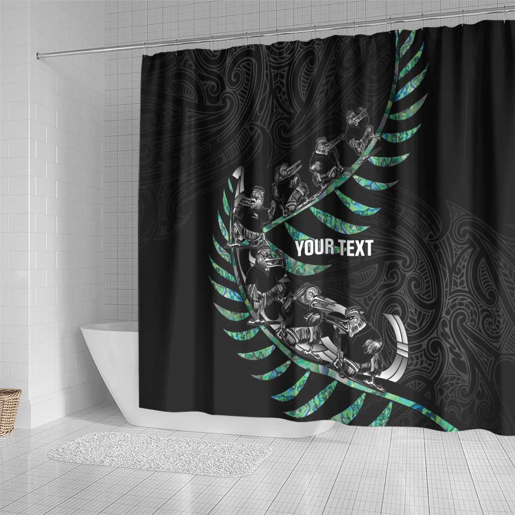 Custom New Zealand Silver Fern Rugby Shower Curtain Aotearoa Kiwi Maori Pattern LT14 - Polynesian Pride