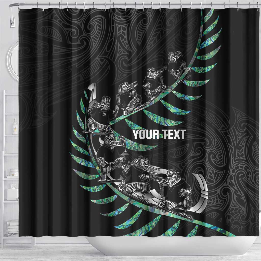 Custom New Zealand Silver Fern Rugby Shower Curtain Aotearoa Kiwi Maori Pattern LT14 - Polynesian Pride