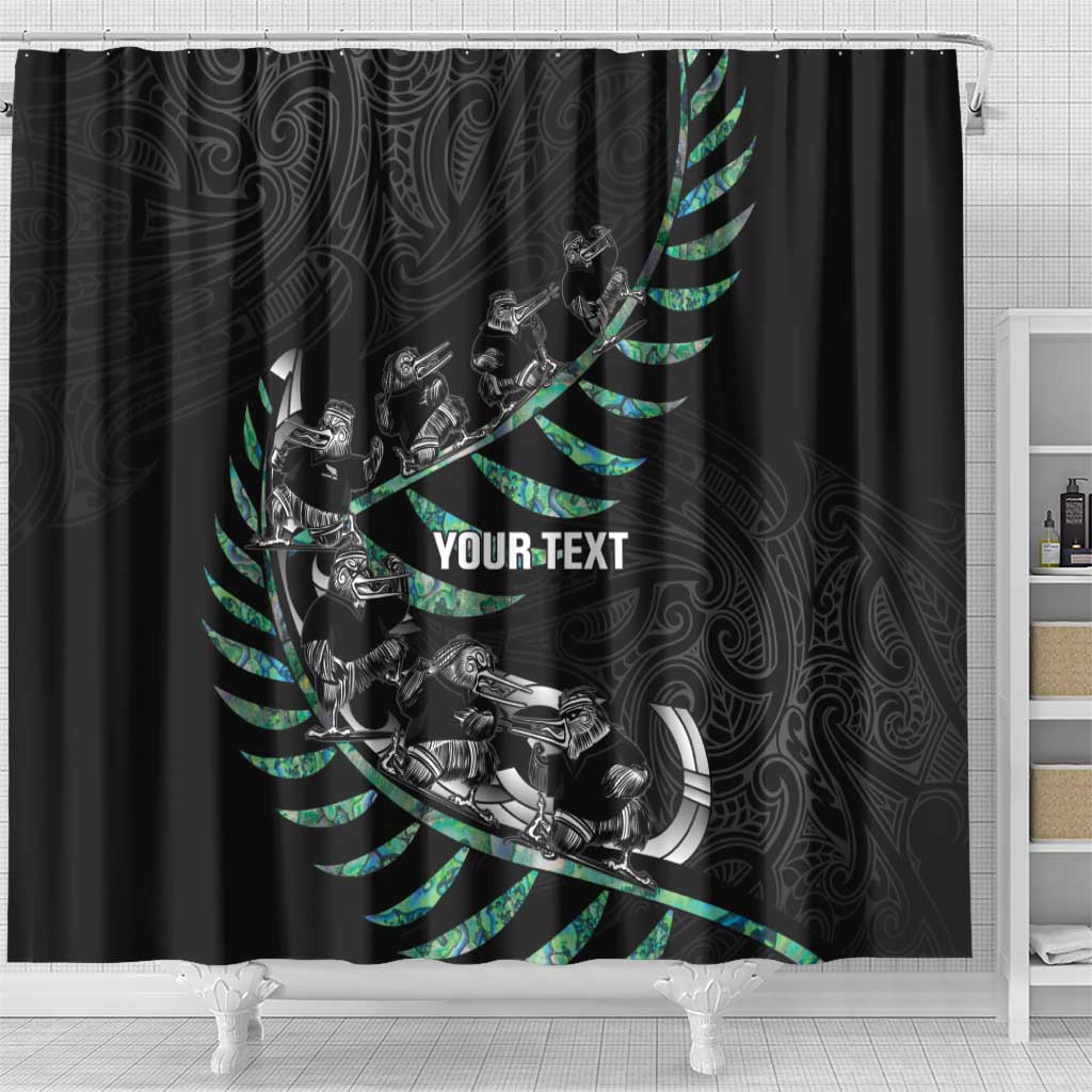 Custom New Zealand Silver Fern Rugby Shower Curtain Aotearoa Kiwi Maori Pattern LT14 - Polynesian Pride