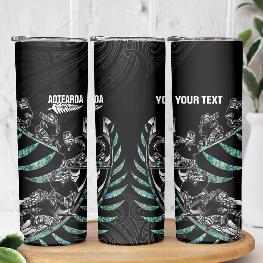 Custom New Zealand Silver Fern Rugby Skinny Tumbler Aotearoa Kiwi Maori Pattern