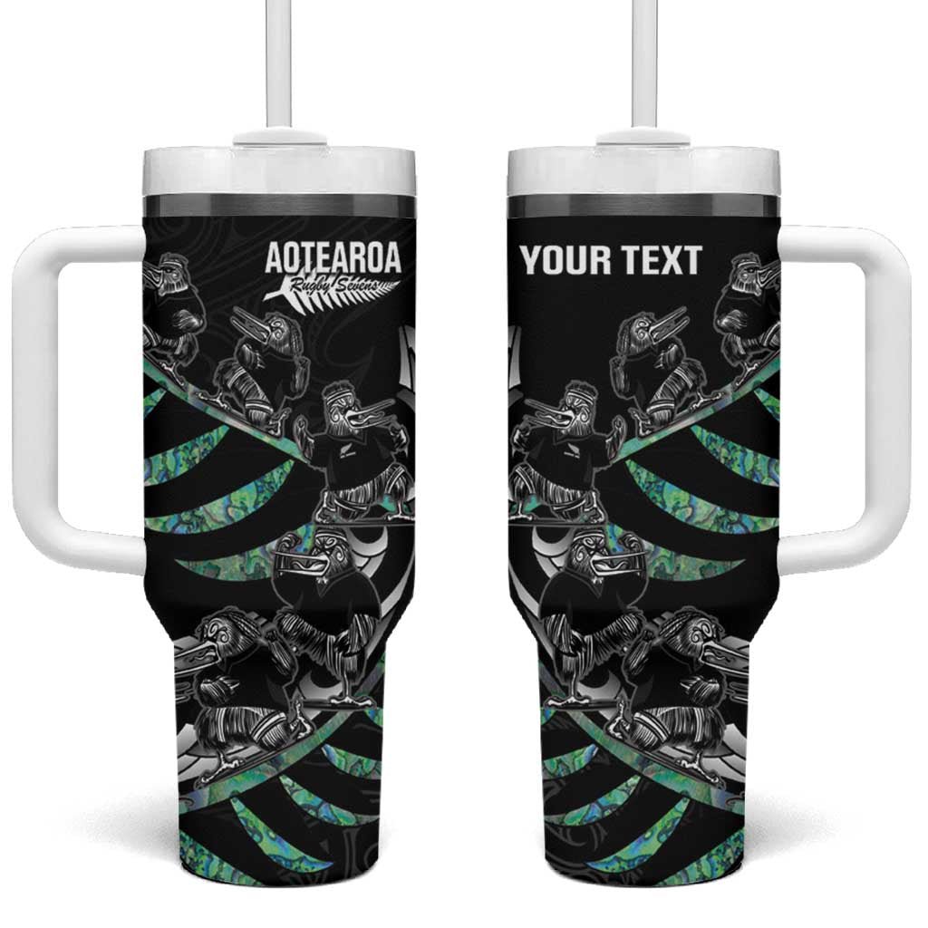 Custom New Zealand Silver Fern Rugby Tumbler With Handle Aotearoa Kiwi Maori Pattern