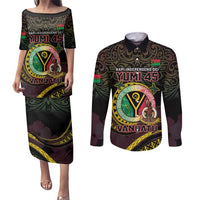 Personalised Vanuatu Couples Matching Puletasi and Long Sleeve Button Shirt Yumi 45th Hapi Independens Dei - Black Version LT14