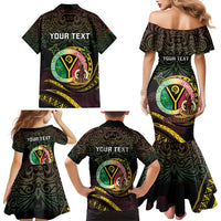 Personalised Vanuatu Family Matching Mermaid Dress and Hawaiian Shirt Yumi 45th Hapi Independens Dei - Black Version LT14