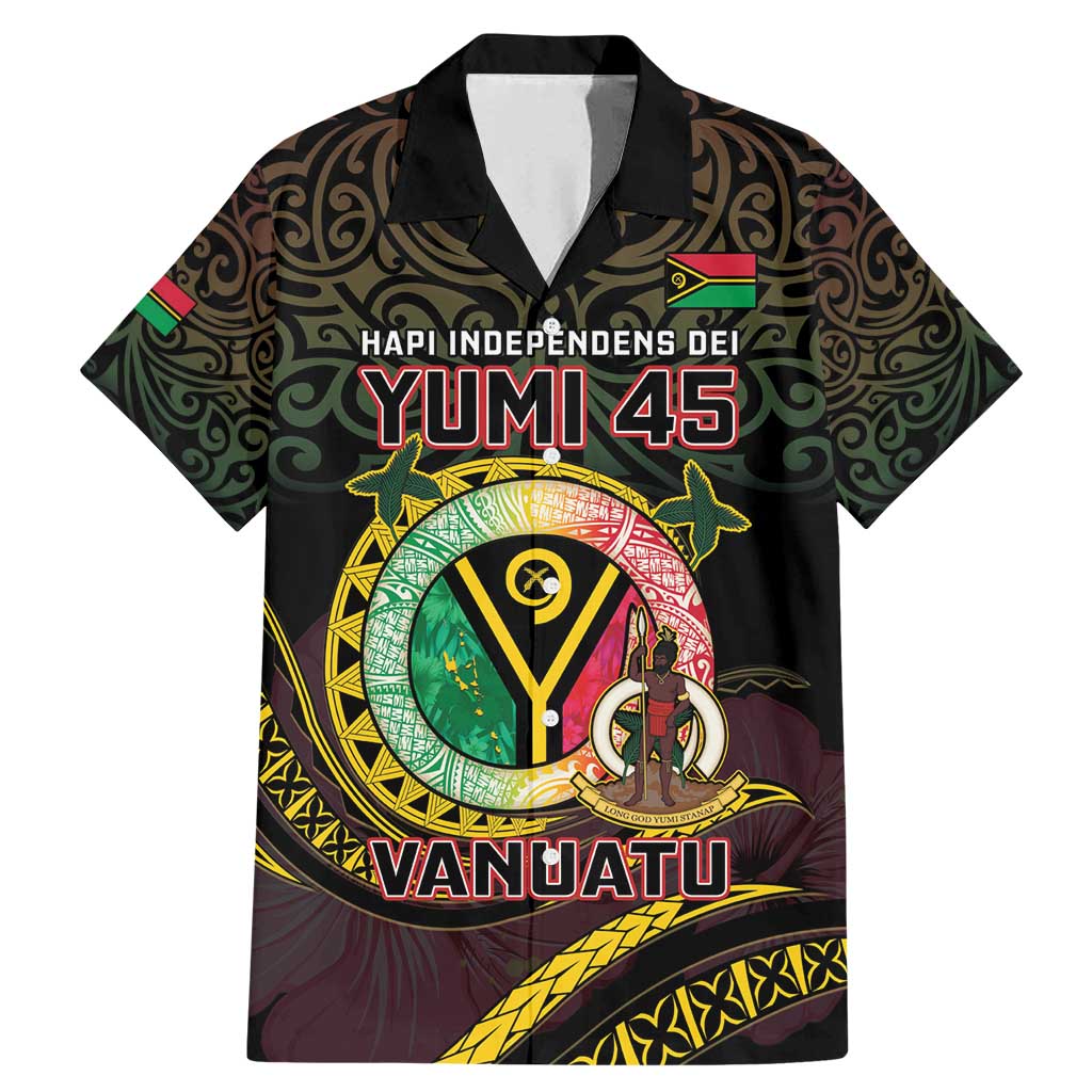 Personalised Vanuatu Family Matching Mermaid Dress and Hawaiian Shirt Yumi 45th Hapi Independens Dei - Black Version LT14