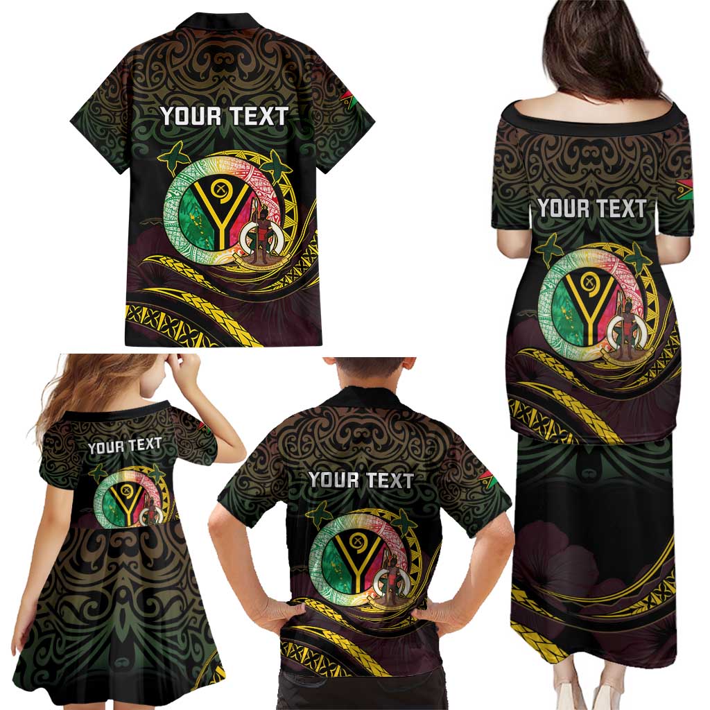 Personalised Vanuatu Family Matching Puletasi and Hawaiian Shirt Yumi 45th Hapi Independens Dei - Black Version LT14