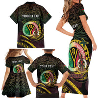 Personalised Vanuatu Family Matching Short Sleeve Bodycon Dress and Hawaiian Shirt Yumi 45th Hapi Independens Dei - Black Version LT14
