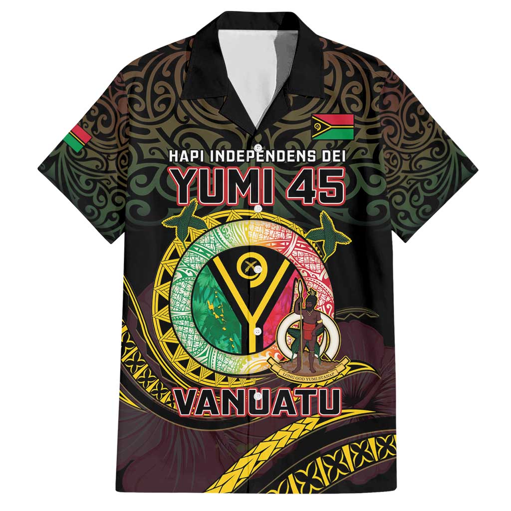 Personalised Vanuatu Hawaiian Shirt Yumi 45th Hapi Independens Dei - Black Version LT14
