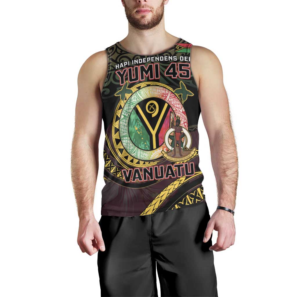 Personalised Vanuatu Men Tank Top Yumi 45th Hapi Independens Dei - Black Version LT14