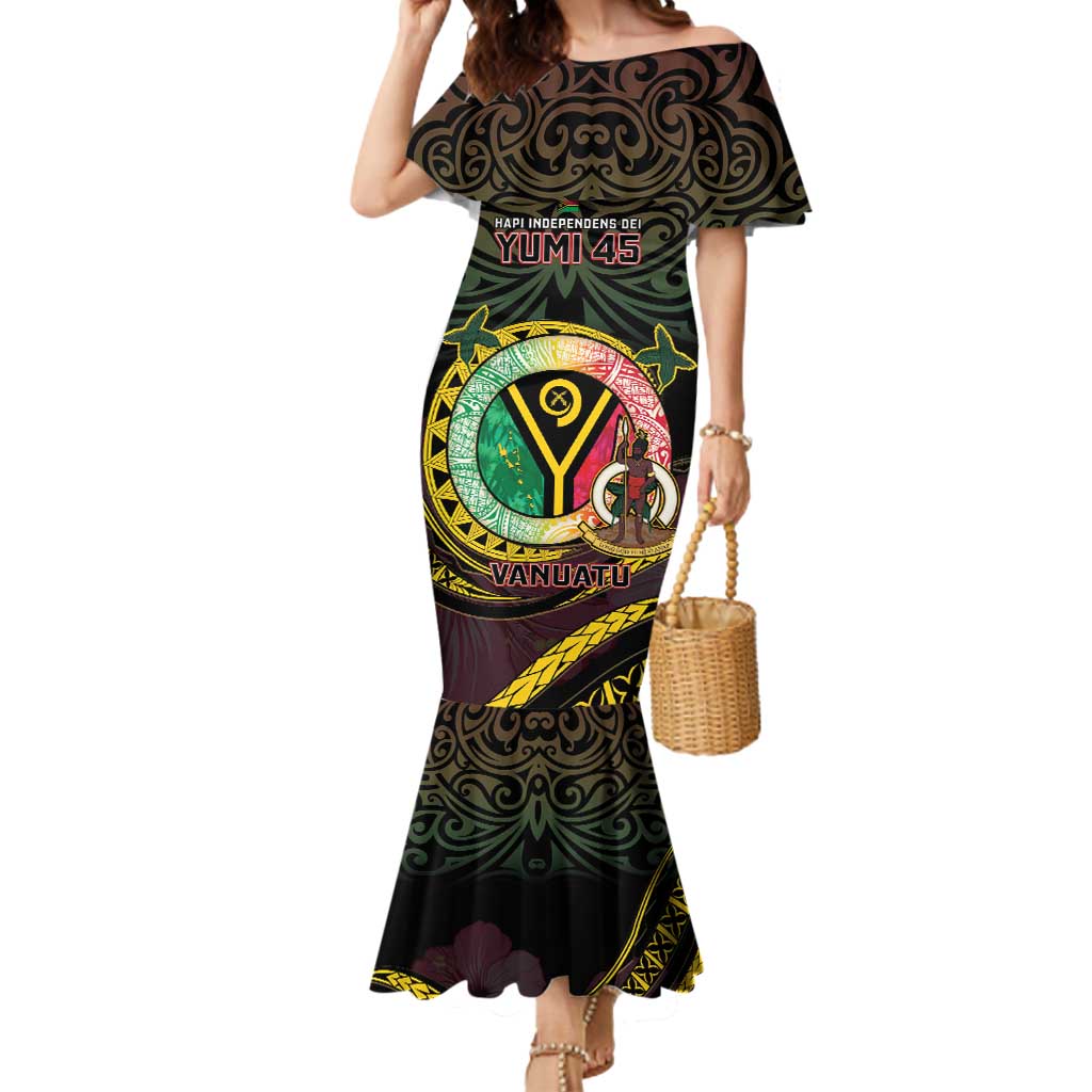 Personalised Vanuatu Mermaid Dress Yumi 45th Hapi Independens Dei - Black Version LT14