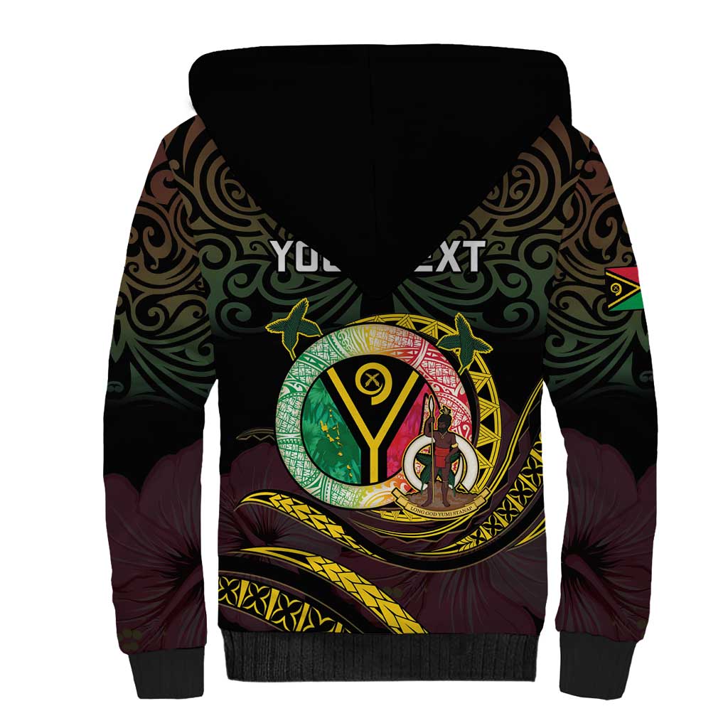 Personalised Vanuatu Sherpa Hoodie Yumi 45th Hapi Independens Dei - Black Version LT14
