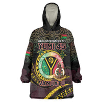Personalised Vanuatu Wearable Blanket Hoodie Yumi 45th Hapi Independens Dei - Black Version LT14