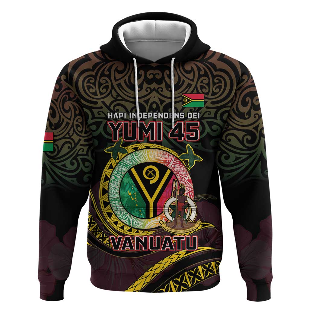 Personalised Vanuatu Zip Hoodie Yumi 45th Hapi Independens Dei - Black Version LT14
