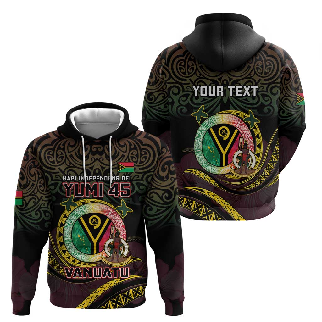 Personalised Vanuatu Zip Hoodie Yumi 45th Hapi Independens Dei - Black Version LT14