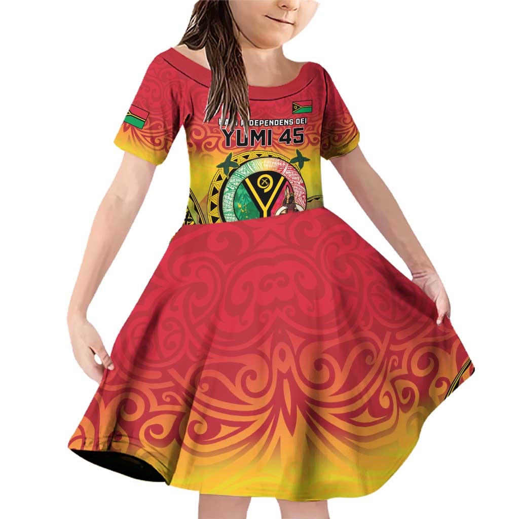 Personalised Vanuatu Family Matching Off Shoulder Short Dress and Hawaiian Shirt Yumi 45th Hapi Independens Dei - Reggae Version LT14