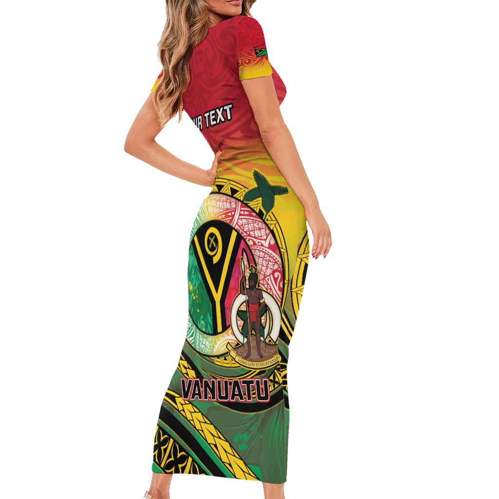 Personalised Vanuatu Family Matching Short Sleeve Bodycon Dress and Hawaiian Shirt Yumi 45th Hapi Independens Dei - Reggae Version LT14