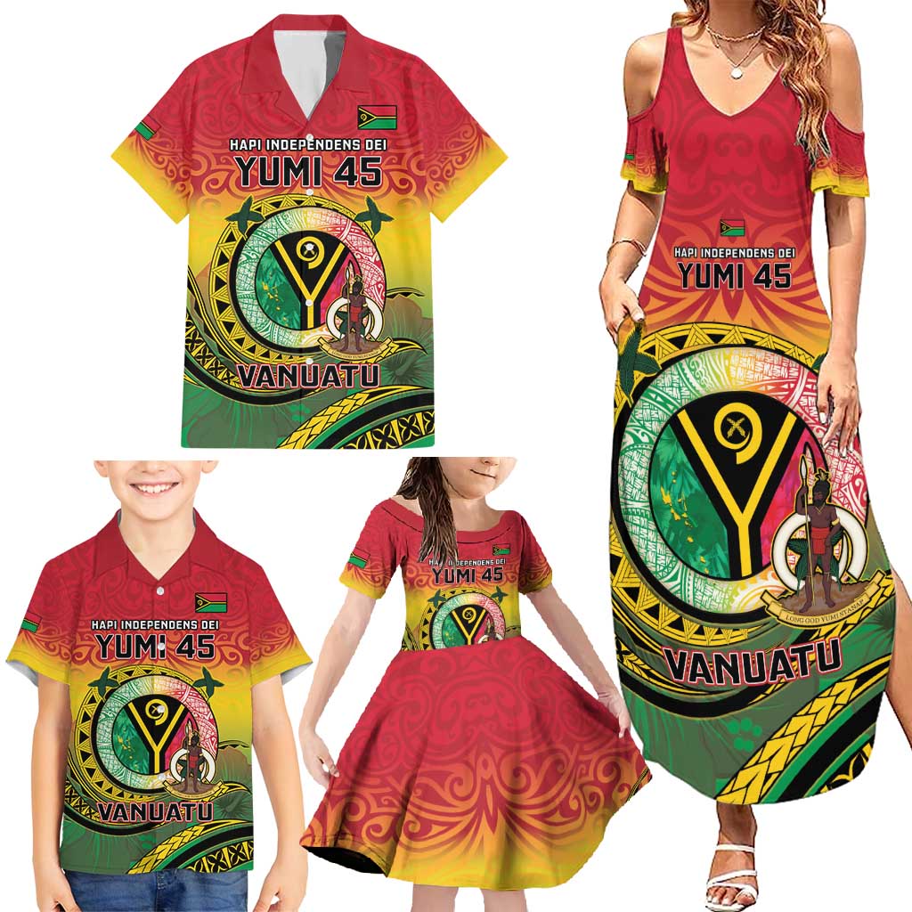 Personalised Vanuatu Family Matching Summer Maxi Dress and Hawaiian Shirt Yumi 45th Hapi Independens Dei - Reggae Version LT14