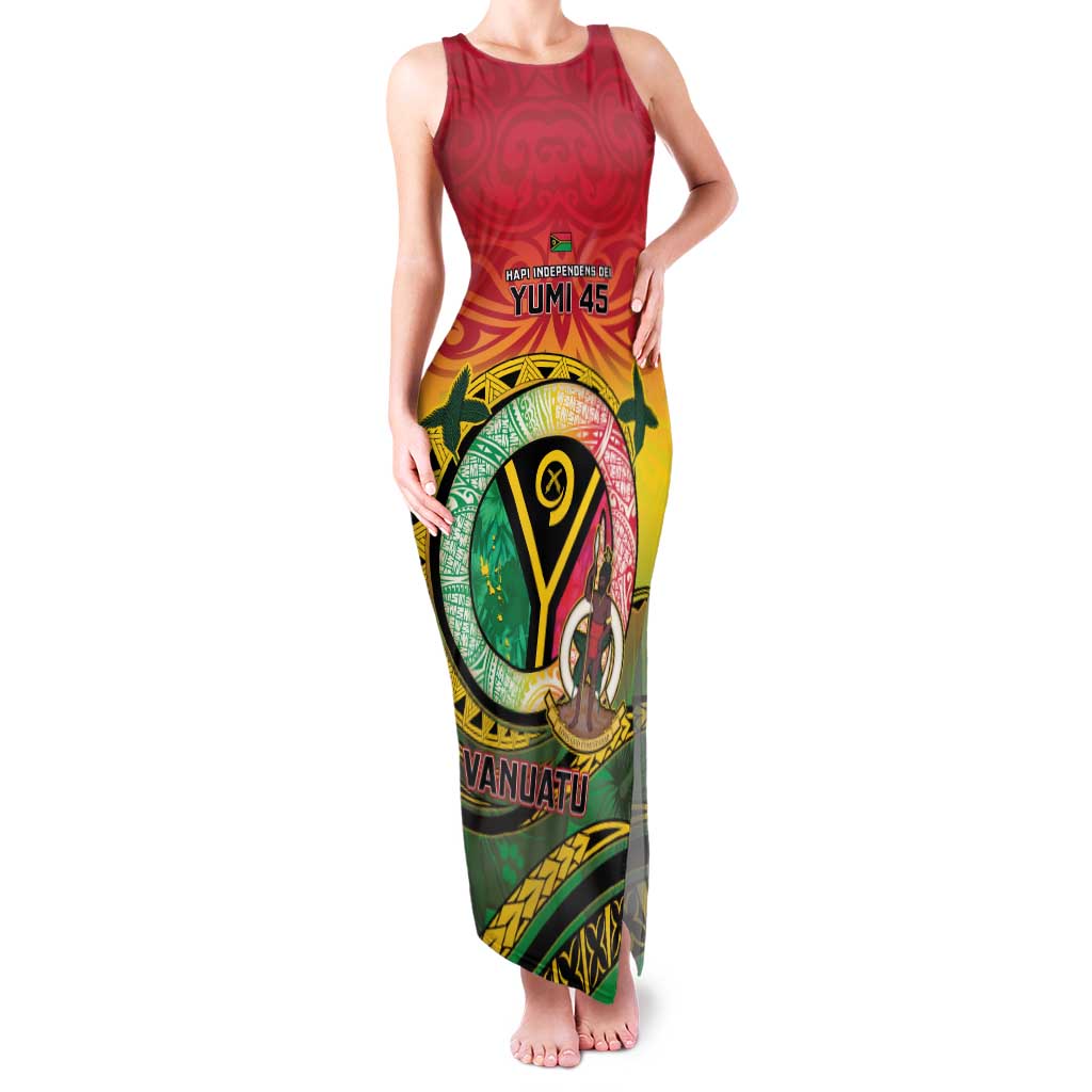 Personalised Vanuatu Family Matching Tank Maxi Dress and Hawaiian Shirt Yumi 45th Hapi Independens Dei - Reggae Version LT14