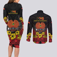 Papua New Guinea Independence Day Couples Matching Long Sleeve Bodycon Dress and Long Sleeve Button Shirt PNG Bird of Paradise 50th Anniversary LT14