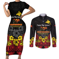 Papua New Guinea Independence Day Couples Matching Short Sleeve Bodycon Dress and Long Sleeve Button Shirt PNG Bird of Paradise 50th Anniversary LT14