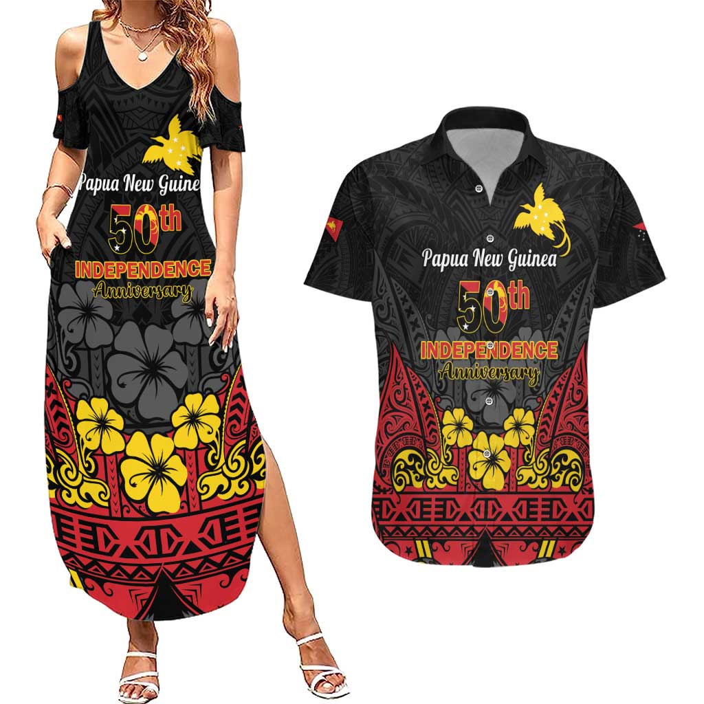 Papua New Guinea Independence Day Couples Matching Summer Maxi Dress and Hawaiian Shirt PNG Bird of Paradise 50th Anniversary LT14