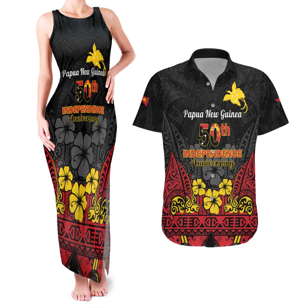 Papua New Guinea Independence Day Couples Matching Tank Maxi Dress and Hawaiian Shirt PNG Bird of Paradise 50th Anniversary LT14
