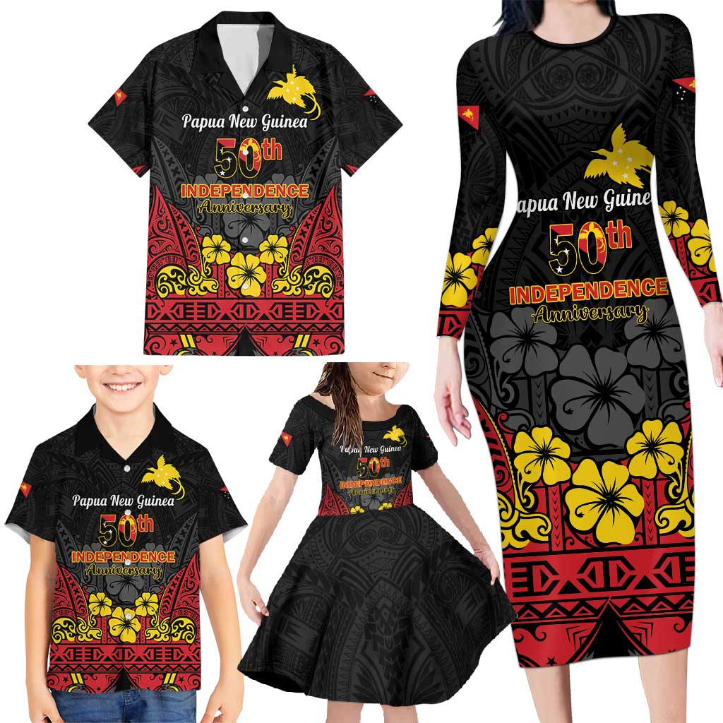 Papua New Guinea Independence Day Family Matching Long Sleeve Bodycon Dress and Hawaiian Shirt PNG Bird of Paradise 50th Anniversary LT14