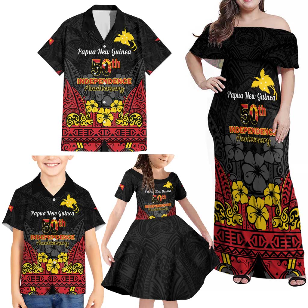 Papua New Guinea Independence Day Family Matching Off Shoulder Maxi Dress and Hawaiian Shirt PNG Bird of Paradise 50th Anniversary LT14