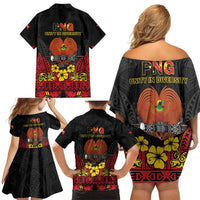Papua New Guinea Independence Day Family Matching Off Shoulder Short Dress and Hawaiian Shirt PNG Bird of Paradise 50th Anniversary LT14