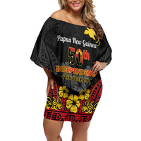 Papua New Guinea Independence Day Family Matching Off Shoulder Short Dress and Hawaiian Shirt PNG Bird of Paradise 50th Anniversary LT14