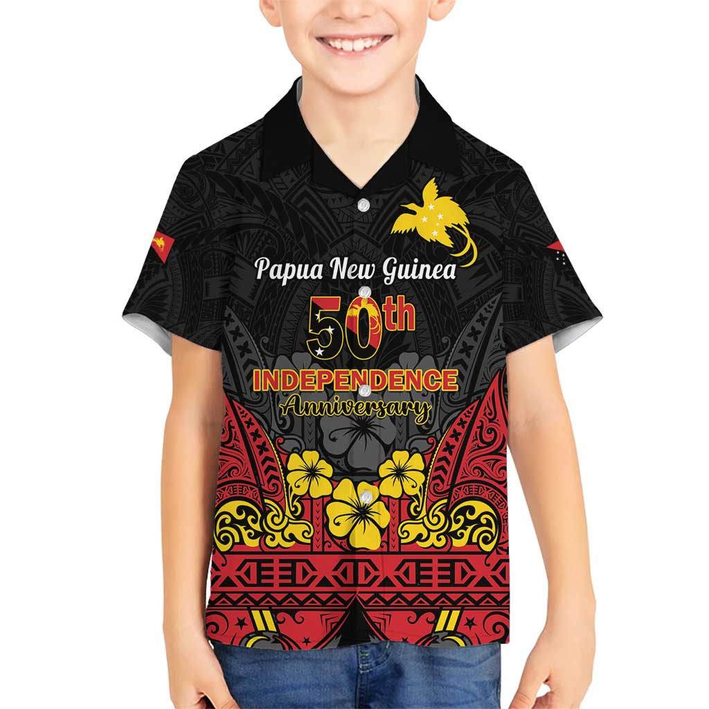 Papua New Guinea Independence Day Family Matching Off Shoulder Short Dress and Hawaiian Shirt PNG Bird of Paradise 50th Anniversary LT14
