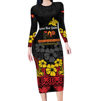 Papua New Guinea Independence Day Long Sleeve Bodycon Dress PNG Bird of Paradise 50th Anniversary LT14