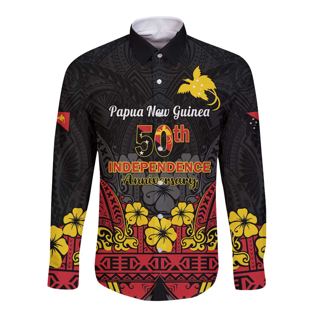 Papua New Guinea Independence Day Long Sleeve Button Shirt PNG Bird of Paradise 50th Anniversary LT14