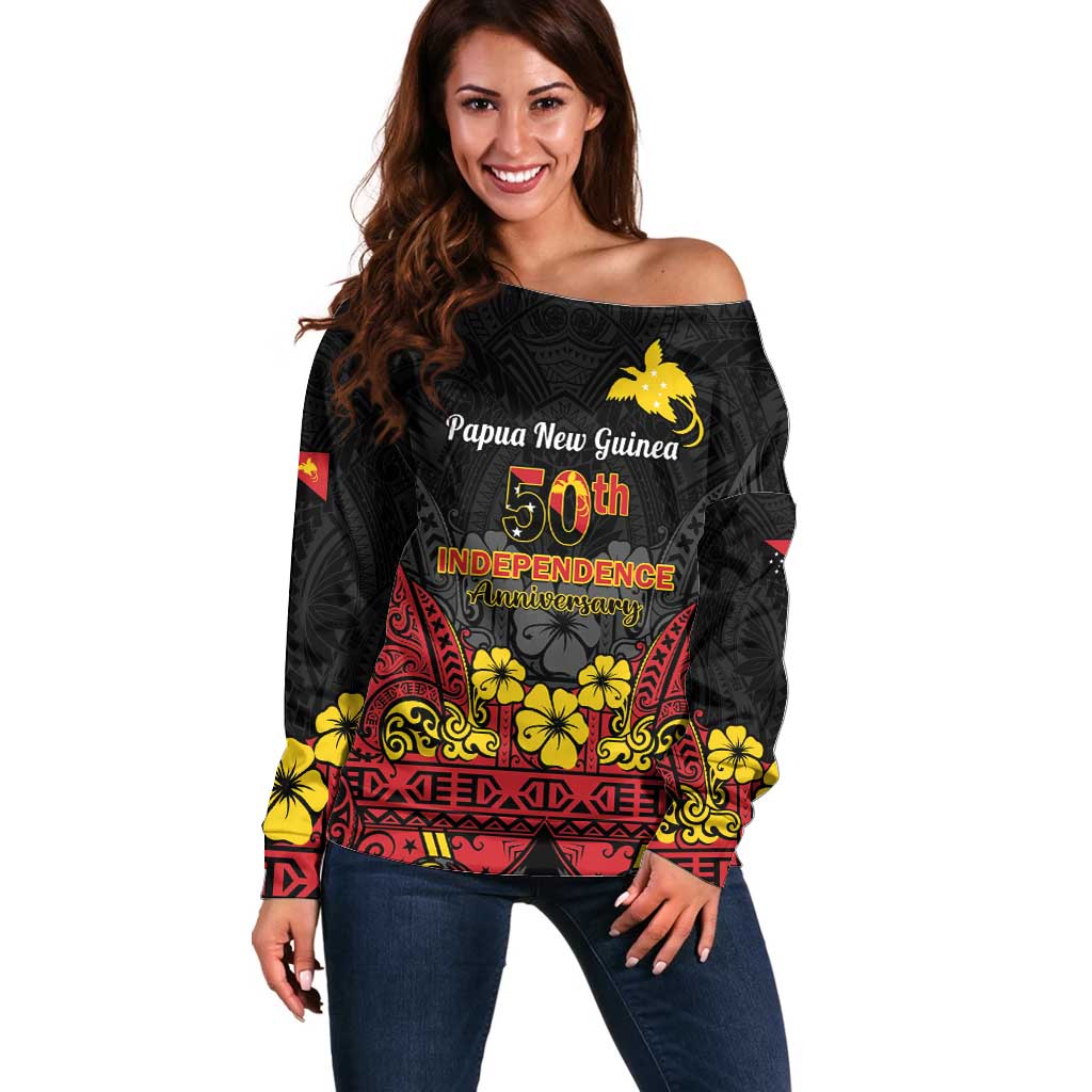 Papua New Guinea Independence Day Off Shoulder Sweater PNG Bird of Paradise 50th Anniversary LT14