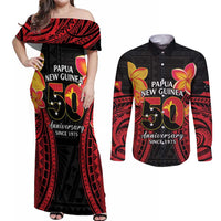 Papua New Guinea Independence Day Couples Matching Off Shoulder Maxi Dress and Long Sleeve Button Shirt PNG Since 1975 LT14