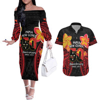 Papua New Guinea Independence Day Couples Matching Off The Shoulder Long Sleeve Dress and Hawaiian Shirt PNG Since 1975 LT14