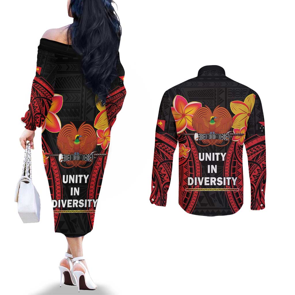 Papua New Guinea Independence Day Couples Matching Off The Shoulder Long Sleeve Dress and Long Sleeve Button Shirt PNG Since 1975 LT14